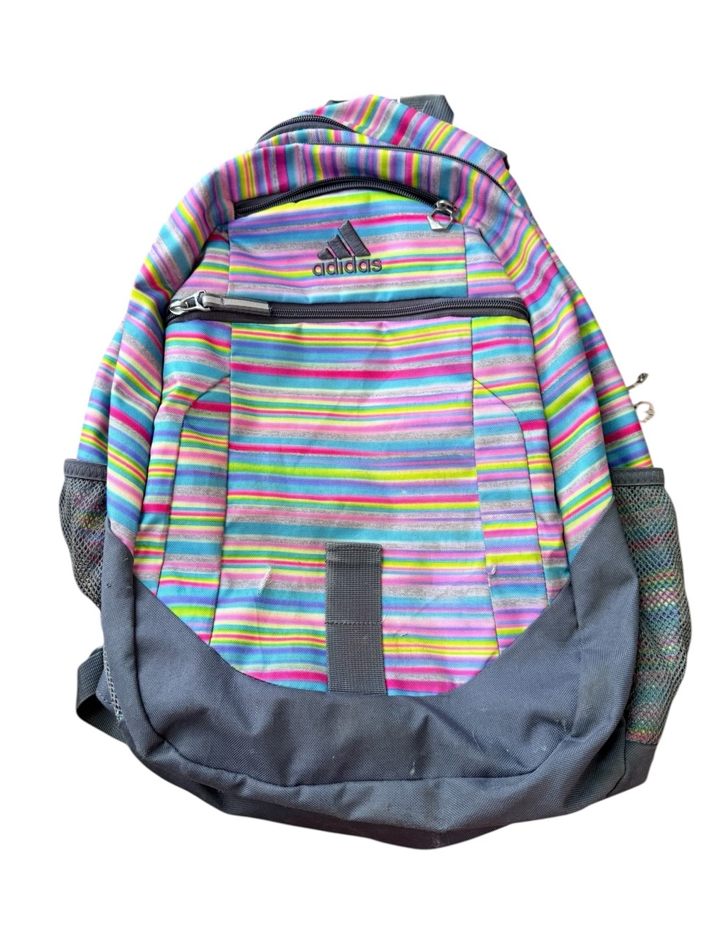 Adidas Multicolor Striped Backpack Gray Bookbag School Travel Laptop Gym 22” - Picture 2 of 10